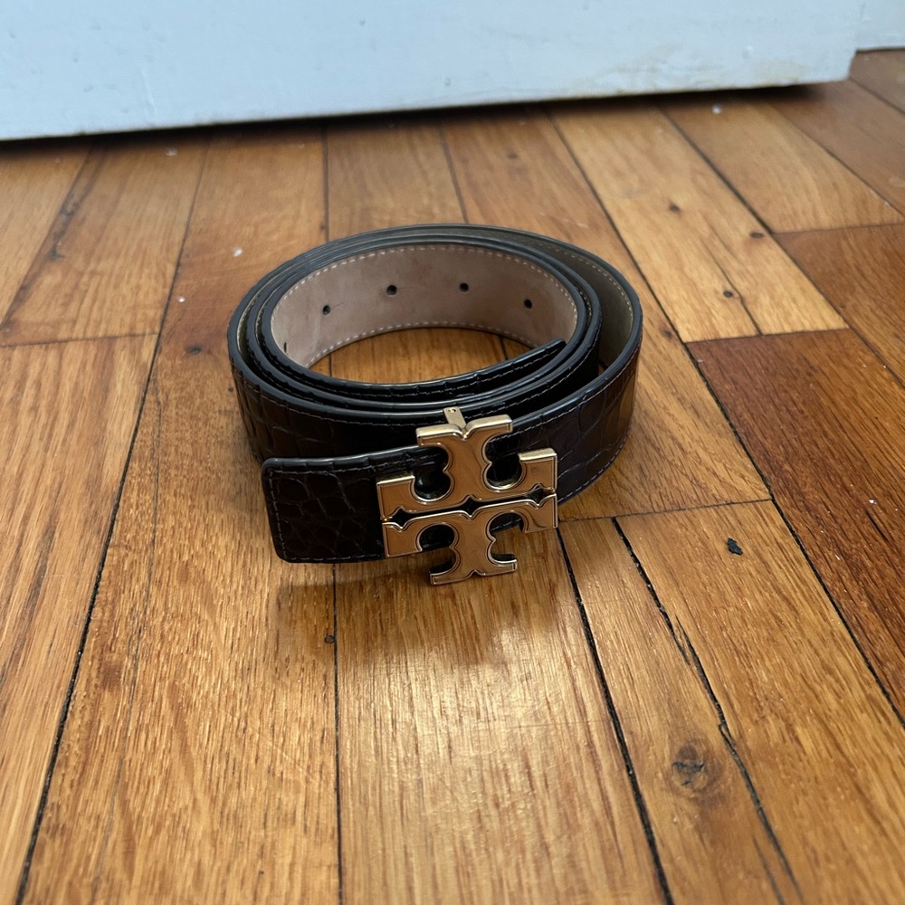 Tory Burch Eleanor Croc Embossed Leather Belt
